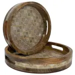 Premium 2 Piece Round Wooden Serving Tray Set with Handles | Handcrafted 15mm Mango Wood Round Serving Tray (10" & 12") - Image 18