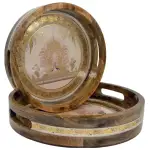 Premium 2 Piece Round Wooden Serving Tray Set with Handles | Handcrafted 15mm Mango Wood Round Serving Tray (10" & 12") - Image 20