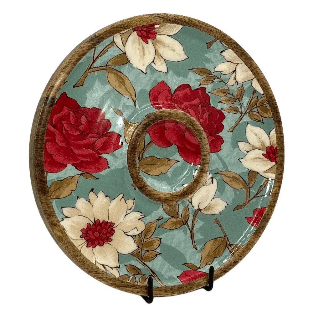 Buy Circular Serving Tray Online | 12 Inch Handmade Circular Wooden Platter for Chips, Dips & Snacks