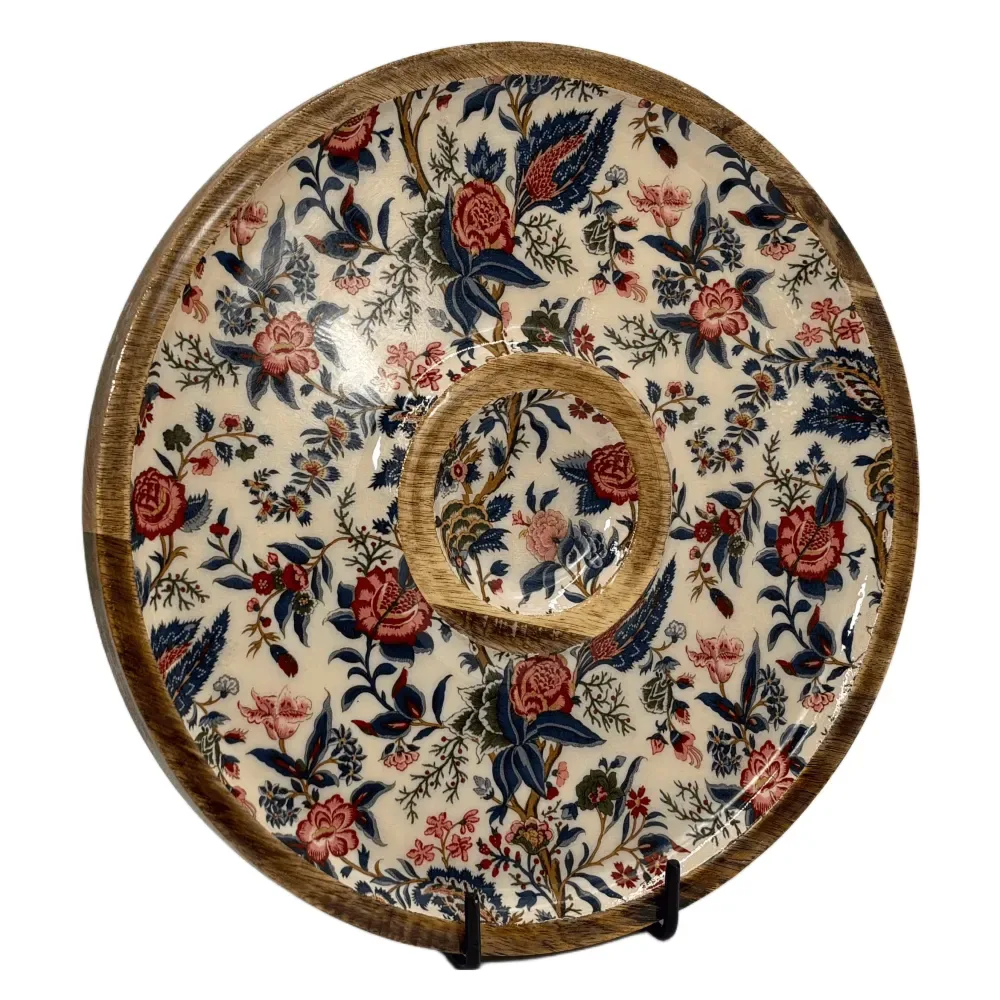 Buy Circular Serving Tray Online | 12 Inch Handmade Circular Wooden Platter for Chips, Dips & Snacks