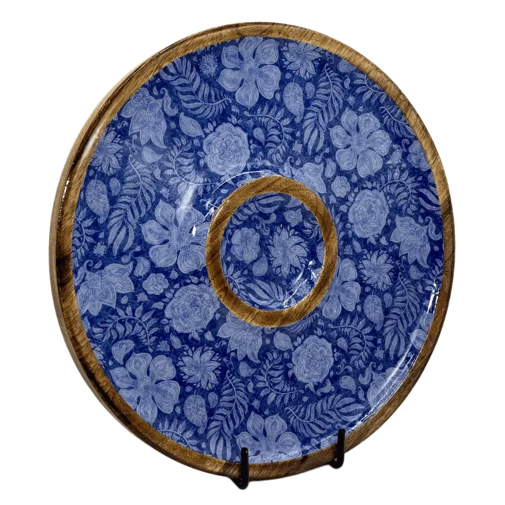 Buy Circular Serving Tray Online | 12 Inch Handmade Circular Wooden Platter for Chips, Dips & Snacks