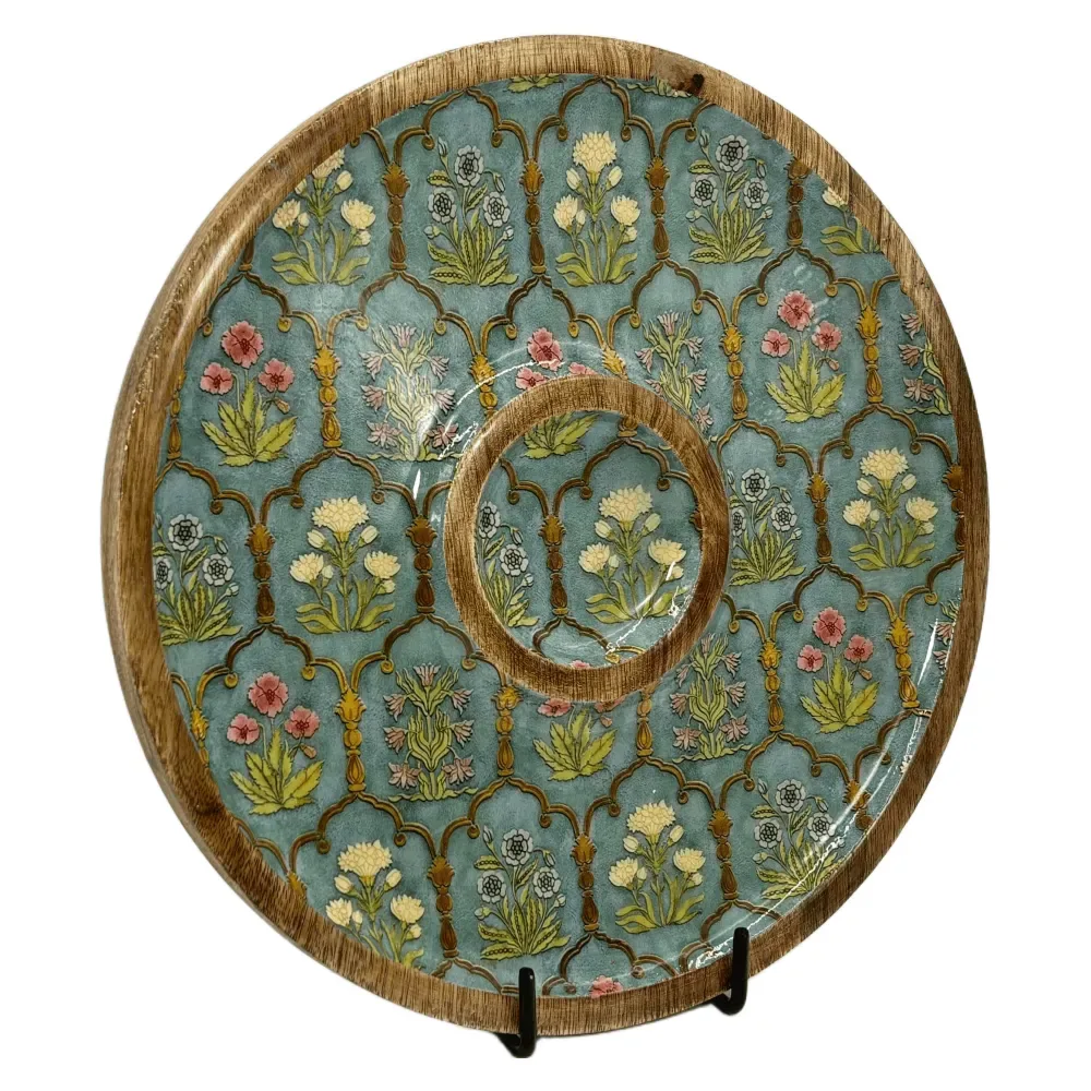 Buy Circular Serving Tray Online | 12 Inch Handmade Circular Wooden Platter for Chips, Dips & Snacks