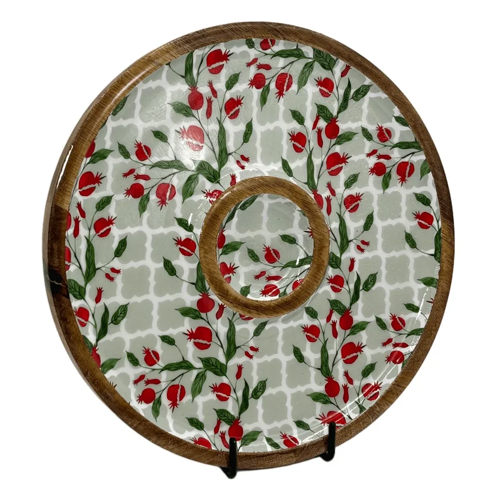 Buy Circular Serving Tray Online | 12 Inch Handmade Circular Wooden Platter for Chips, Dips & Snacks