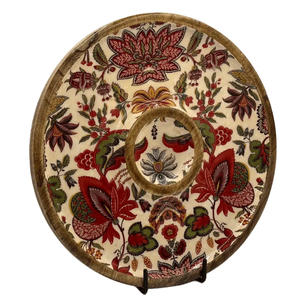 Buy Circular Serving Tray Online | 12 Inch Handmade Circular Wooden Platter for Chips, Dips & Snacks