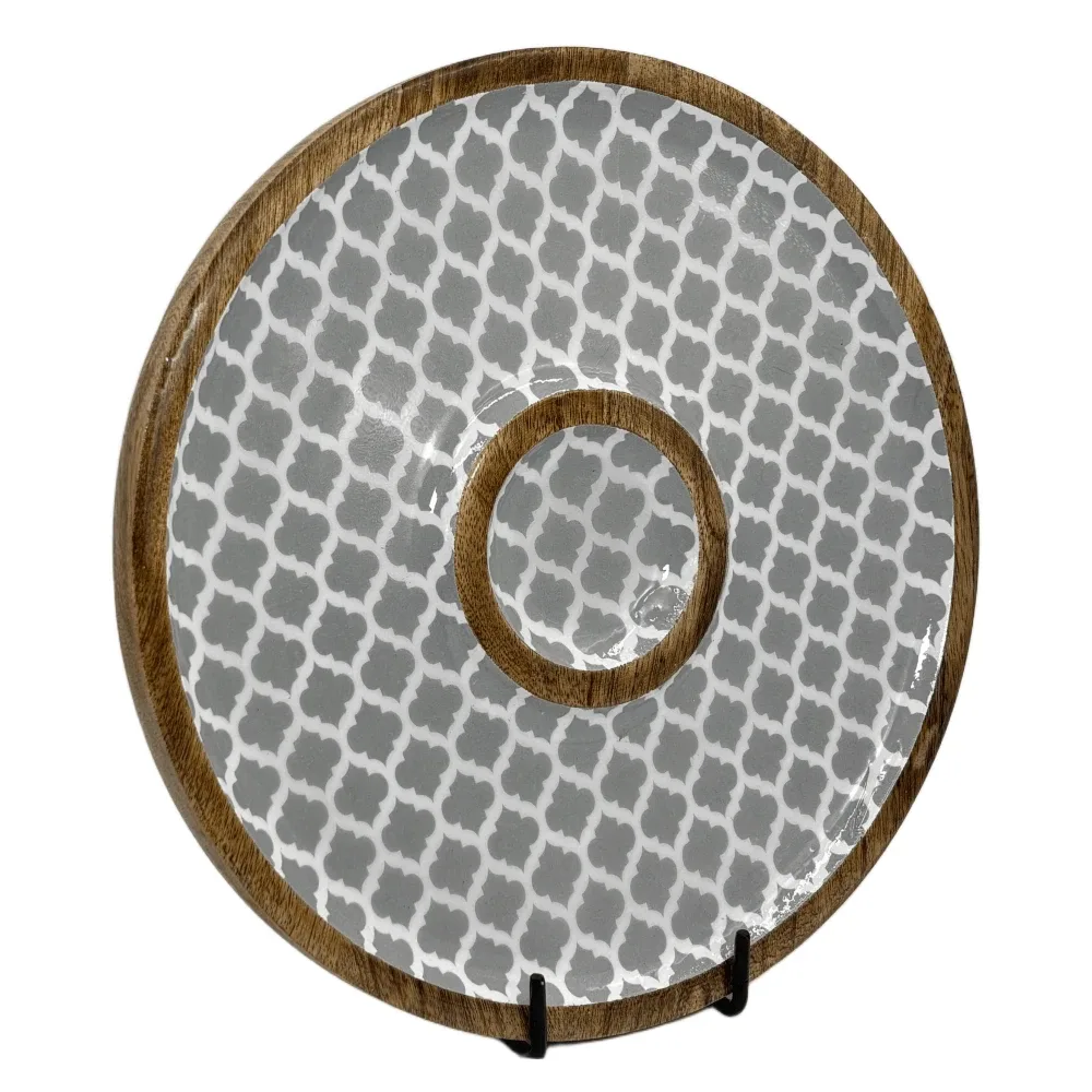 Buy Circular Serving Tray Online | 12 Inch Handmade Circular Wooden Platter for Chips, Dips & Snacks