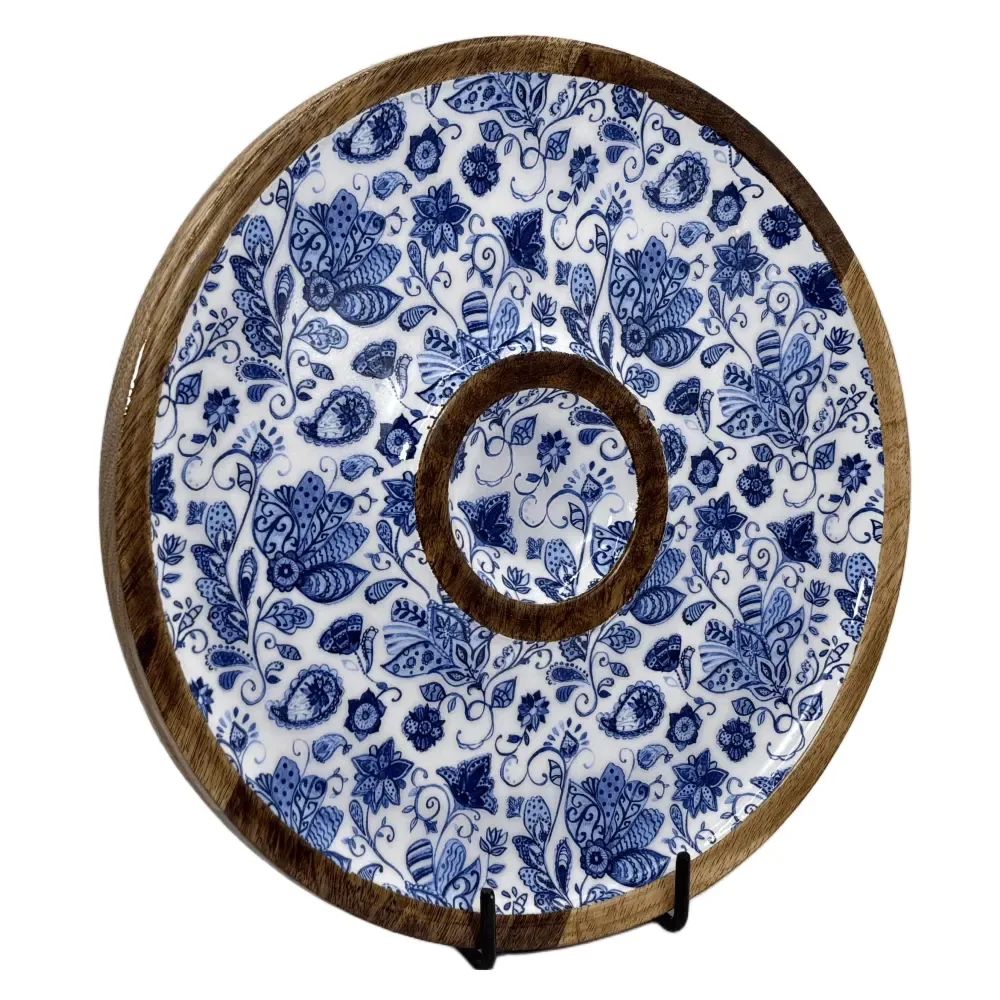 Buy Circular Serving Tray Online | 12 Inch Handmade Circular Wooden Platter for Chips, Dips & Snacks