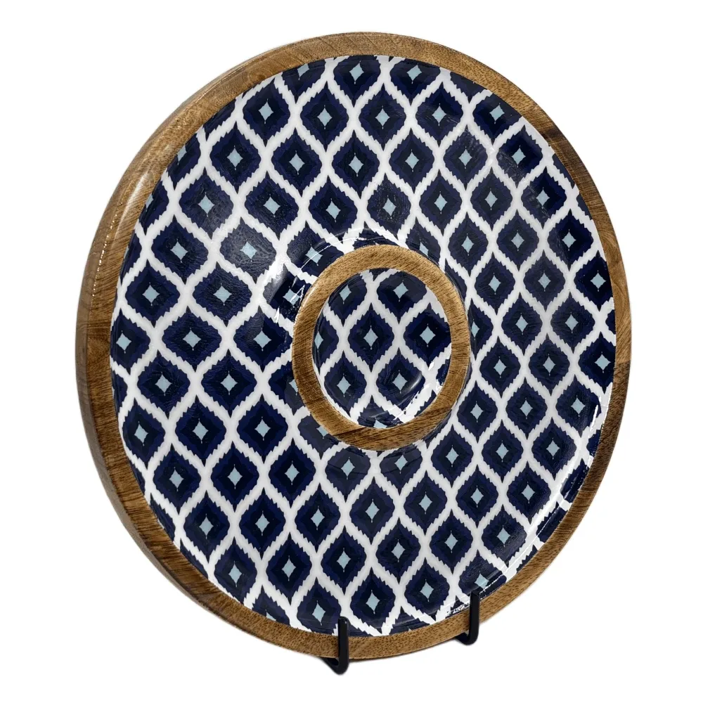 Buy Circular Serving Tray Online | 12 Inch Handmade Circular Wooden Platter for Chips, Dips & Snacks