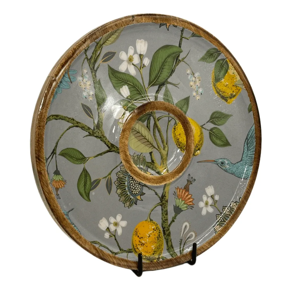 Buy Circular Serving Tray Online | 12 Inch Handmade Circular Wooden Platter for Chips, Dips & Snacks