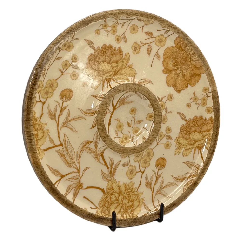 Buy Circular Serving Tray Online | 12 Inch Handmade Circular Wooden Platter for Chips, Dips & Snacks