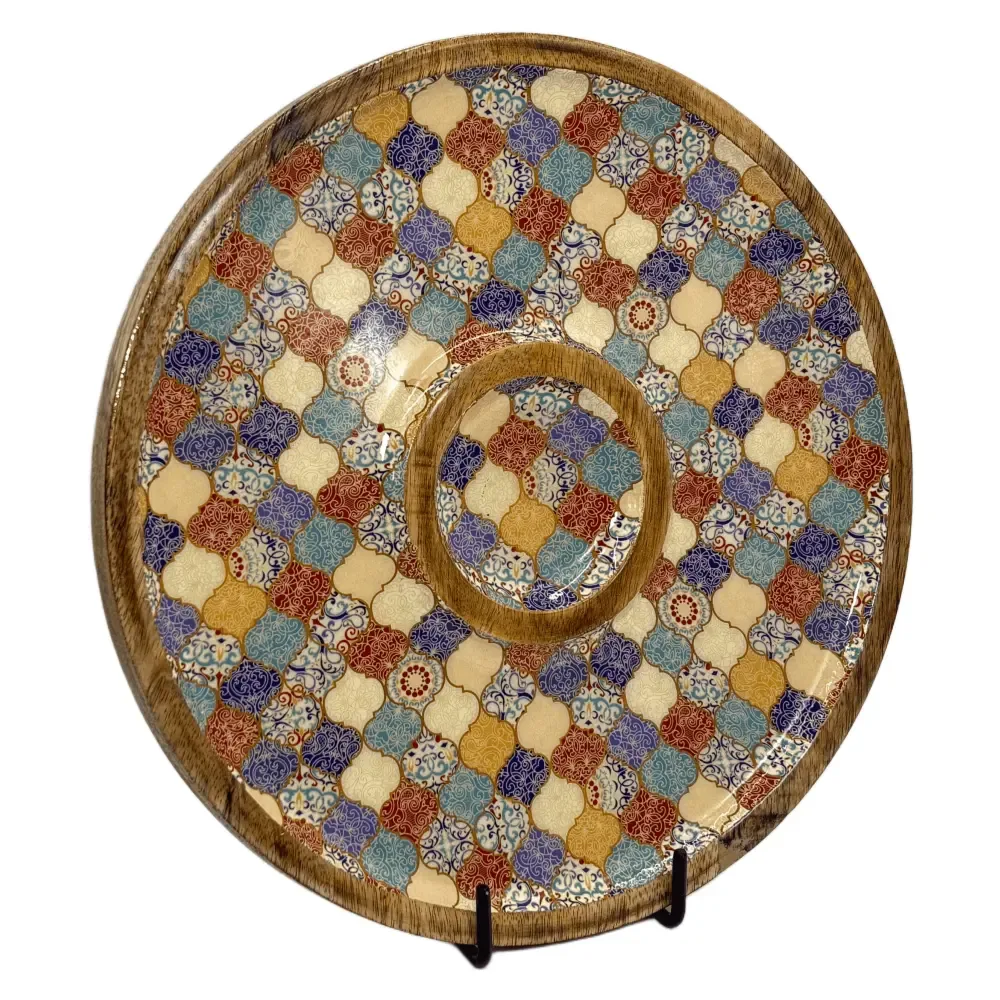 Buy Circular Serving Tray Online | 12 Inch Handmade Circular Wooden Platter for Chips, Dips & Snacks