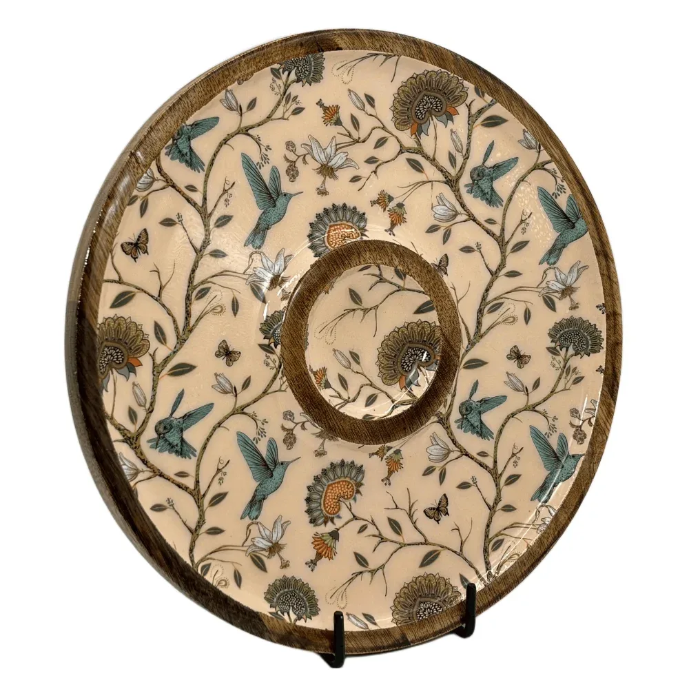 Buy Circular Serving Tray Online | 12 Inch Handmade Circular Wooden Platter for Chips, Dips & Snacks