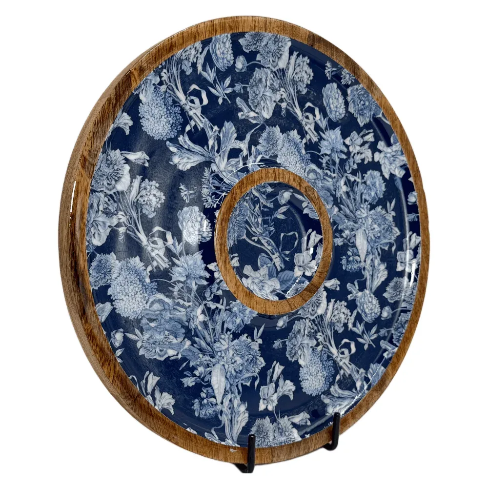 Buy Circular Serving Tray Online | 12 Inch Handmade Circular Wooden Platter for Chips, Dips & Snacks