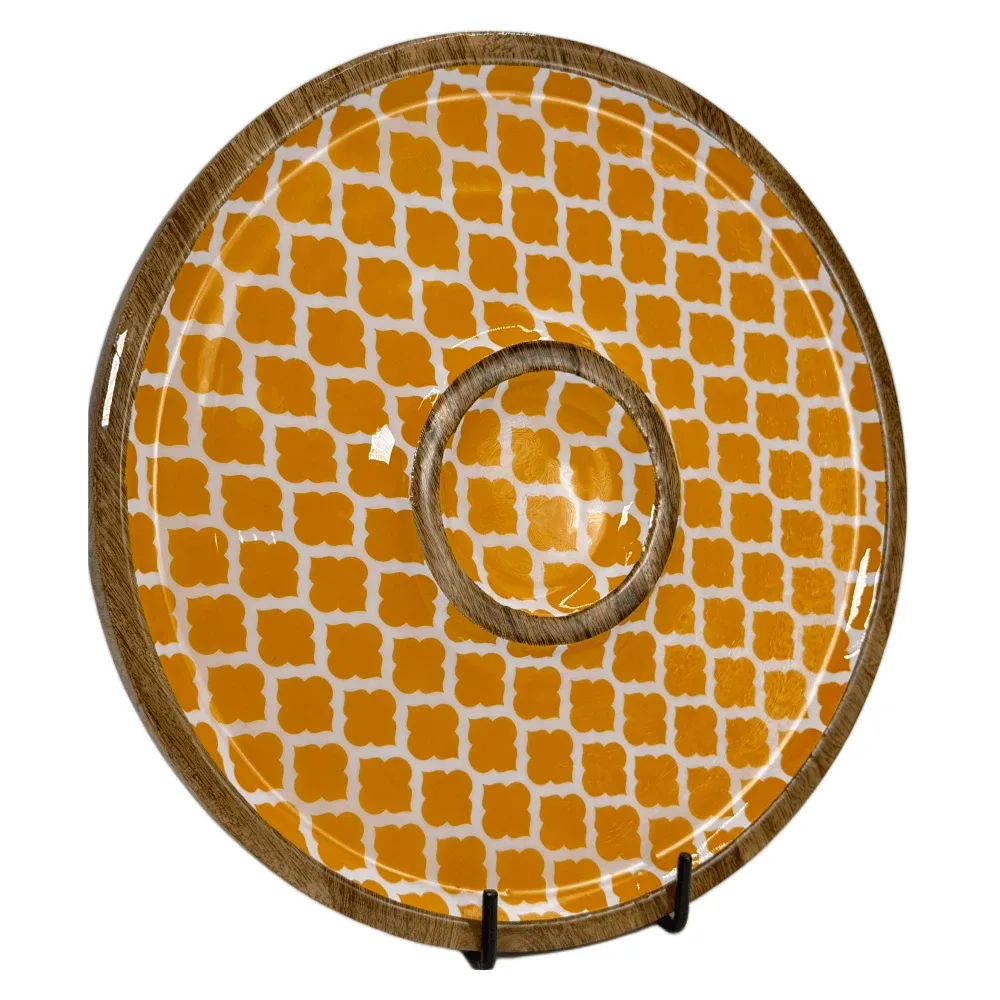 Buy Circular Serving Tray Online | 12 Inch Handmade Circular Wooden Platter for Chips, Dips & Snacks