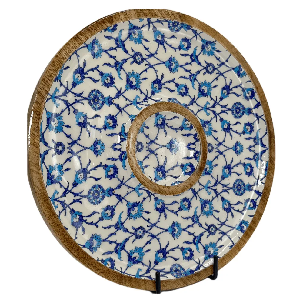 Buy Circular Serving Tray Online | 12 Inch Handmade Circular Wooden Platter for Chips, Dips & Snacks