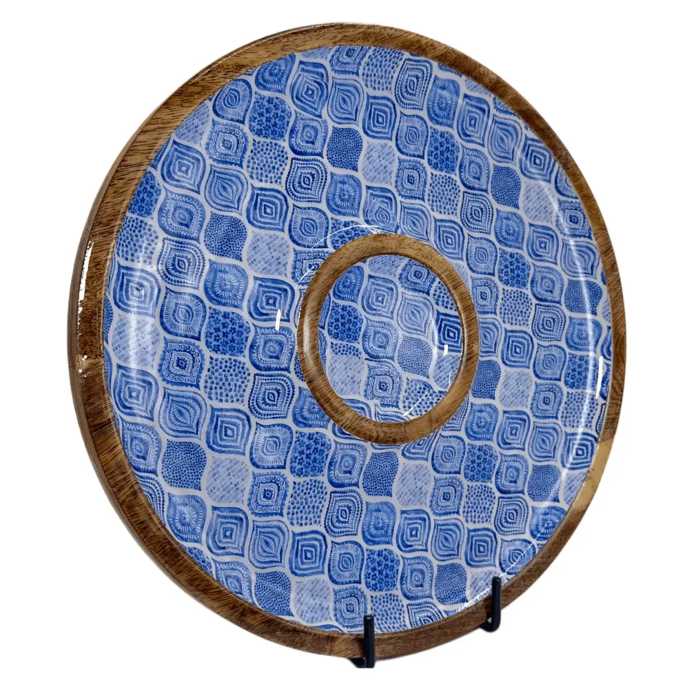 Buy Circular Serving Tray Online | 12 Inch Handmade Circular Wooden Platter for Chips, Dips & Snacks