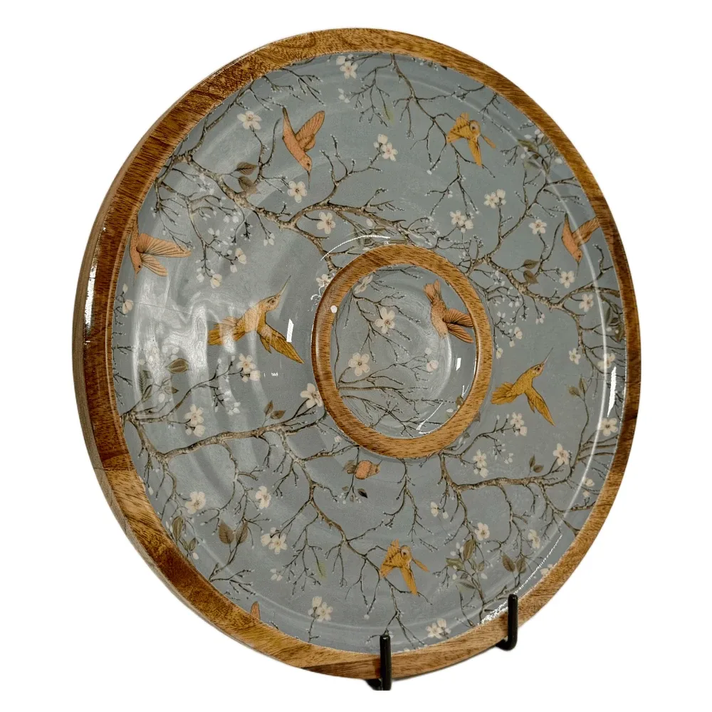 Buy Circular Serving Tray Online | 12 Inch Handmade Circular Wooden Platter for Chips, Dips & Snacks