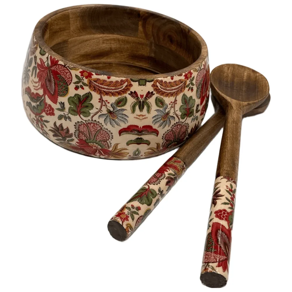Handcrafted Mango Wood Salad Bowl with Matching Ladles | Decorative Wooden Bowl for Salads, Fruits & Pasta