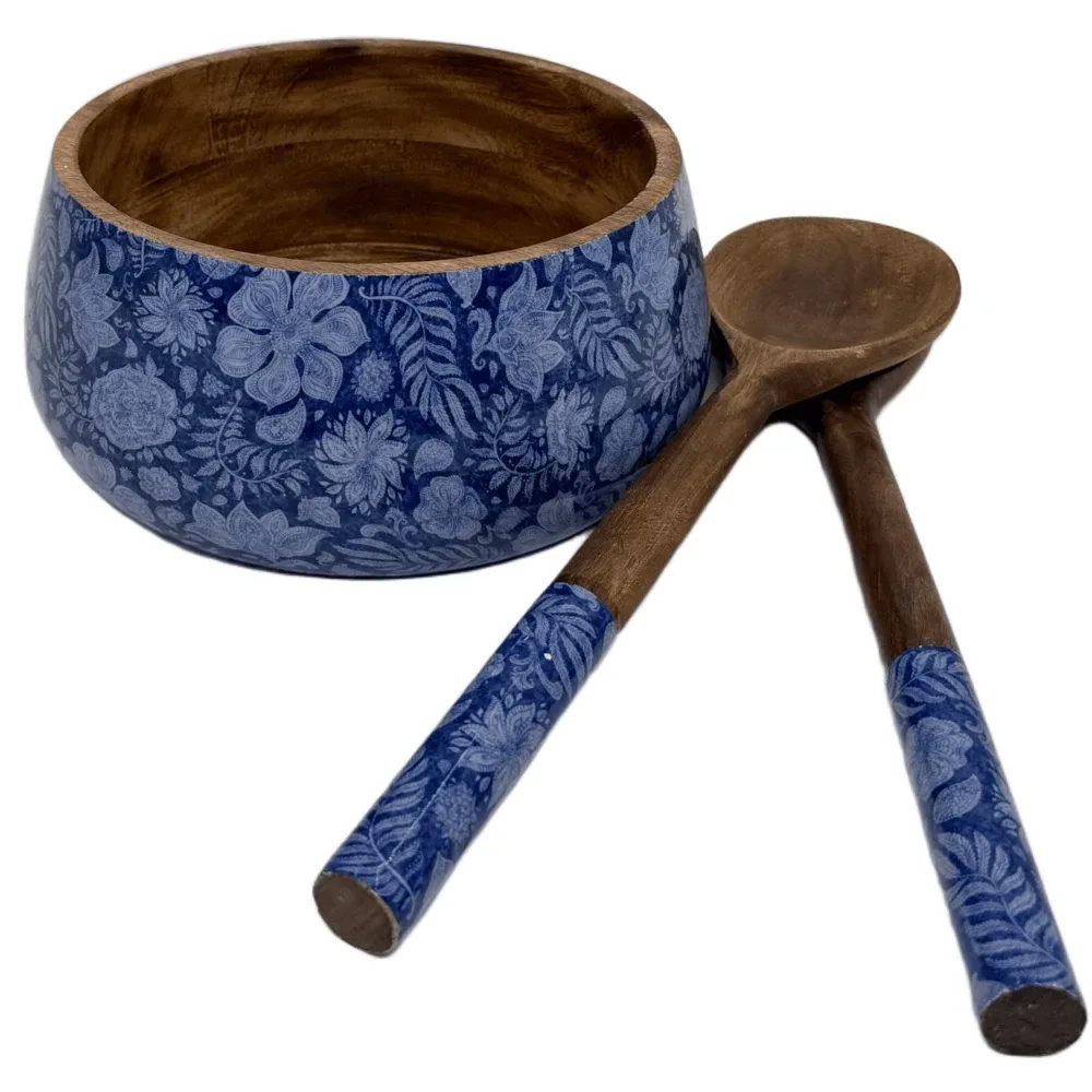 Handcrafted Mango Wood Salad Bowl with Matching Ladles | Decorative Wooden Bowl for Salads, Fruits & Pasta