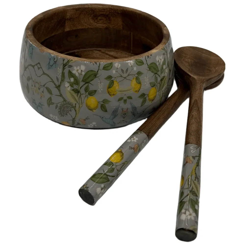 Handcrafted Mango Wood Salad Bowl with Matching Ladles | Decorative Wooden Bowl for Salads, Fruits & Pasta