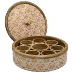 Traditional Wooden Spice Box for Kitchen | Handcrafted Floral Masala Box Organizer with Golden Knob - Image 2
