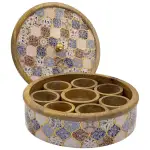 Traditional Wooden Spice Box for Kitchen | Handcrafted Floral Masala Box Organizer with Golden Knob - Image 5