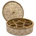Traditional Wooden Spice Box for Kitchen | Handcrafted Floral Masala Box Organizer with Golden Knob - Image 6