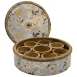 Traditional Wooden Spice Box for Kitchen | Handcrafted Floral Masala Box Organizer with Golden Knob - Image 7