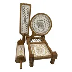 Premium 4-Piece Khatiya Serving Platter Set | Handmade Mango Wood Charpai Tray & Snack Serving Set with Mosaic Inlay - Image 4
