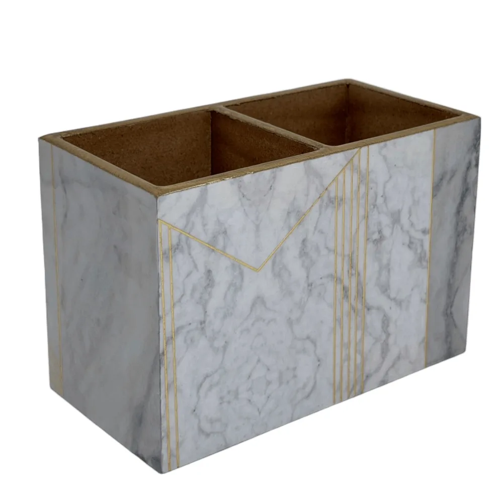 Decorative Wooden Cutlery Holder with 2 Compartments | Indian Motif Kitchen & Dining Table Organizer
