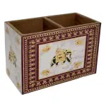 Decorative Wooden Cutlery Holder with 2 Compartments | Indian Motif Kitchen & Dining Table Organizer - Image 22