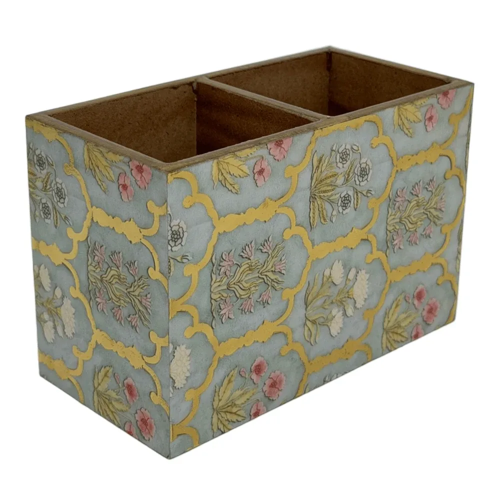Decorative Wooden Cutlery Holder with 2 Compartments | Indian Motif Kitchen & Dining Table Organizer