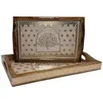 2 Pc Decorative Wooden Serving Tray Set (15mm HH) Rectangular Nesting Trays with Cutout Handles for Coffee Table, Dining, Serving & Home Décor - Image 4