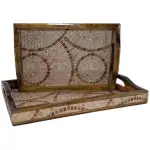2 Pc Decorative Wooden Serving Tray Set (15mm HH) Rectangular Nesting Trays with Cutout Handles for Coffee Table, Dining, Serving & Home Décor - Image 5