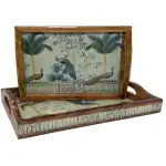 2 Pc Decorative Wooden Serving Tray Set (15mm HH) Rectangular Nesting Trays with Cutout Handles for Coffee Table, Dining, Serving & Home Décor - Image 6