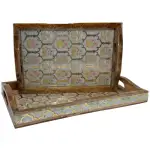 2 Pc Decorative Wooden Serving Tray Set (15mm HH) Rectangular Nesting Trays with Cutout Handles for Coffee Table, Dining, Serving & Home Décor - Image 8