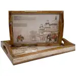 2 Pc Decorative Wooden Serving Tray Set (15mm HH) Rectangular Nesting Trays with Cutout Handles for Coffee Table, Dining, Serving & Home Décor - Image 9