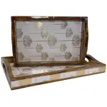 2 Pc Decorative Wooden Serving Tray Set (15mm HH) Rectangular Nesting Trays with Cutout Handles for Coffee Table, Dining, Serving & Home Décor - Image 15