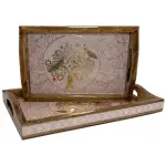 2 Pc Decorative Wooden Serving Tray Set (15mm HH) Rectangular Nesting Trays with Cutout Handles for Coffee Table, Dining, Serving & Home Décor - Image 18