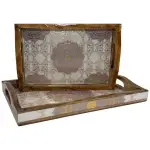 2 Pc Decorative Wooden Serving Tray Set (15mm HH) Rectangular Nesting Trays with Cutout Handles for Coffee Table, Dining, Serving & Home Décor - Image 19