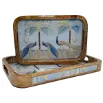 Premium 2 PC Wooden Serving Tray Set with Handles, Handmade Rectangular Serving Tray with Traditional Art - Image 3