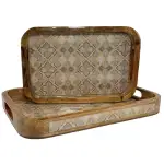 Premium 2 PC Wooden Serving Tray Set with Handles, Handmade Rectangular Serving Tray with Traditional Art - Image 4