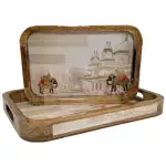 Premium 2 PC Wooden Serving Tray Set with Handles, Handmade Rectangular Serving Tray with Traditional Art - Image 6