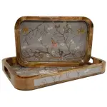 Premium 2 PC Wooden Serving Tray Set with Handles, Handmade Rectangular Serving Tray with Traditional Art - Image 7