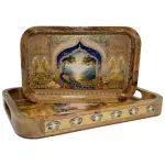 Premium 2 PC Wooden Serving Tray Set with Handles, Handmade Rectangular Serving Tray with Traditional Art - Image 8
