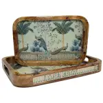 Premium 2 PC Wooden Serving Tray Set with Handles, Handmade Rectangular Serving Tray with Traditional Art - Image 9