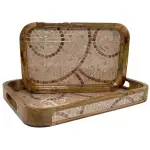 Premium 2 PC Wooden Serving Tray Set with Handles, Handmade Rectangular Serving Tray with Traditional Art - Image 10