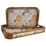 Premium 2 PC Wooden Serving Tray Set with Handles, Handmade Rectangular Serving Tray with Traditional Art - Image 11