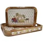 Premium 2 PC Wooden Serving Tray Set with Handles, Handmade Rectangular Serving Tray with Traditional Art - Image 12