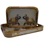 Premium 2 PC Wooden Serving Tray Set with Handles, Handmade Rectangular Serving Tray with Traditional Art - Image 13