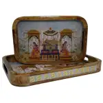 Premium 2 PC Wooden Serving Tray Set with Handles, Handmade Rectangular Serving Tray with Traditional Art - Image 14